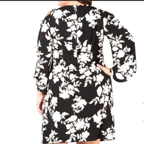 MSK Women Black & White Floral Bow Sleeve Dress Size 16 W - Picture 7 of 12